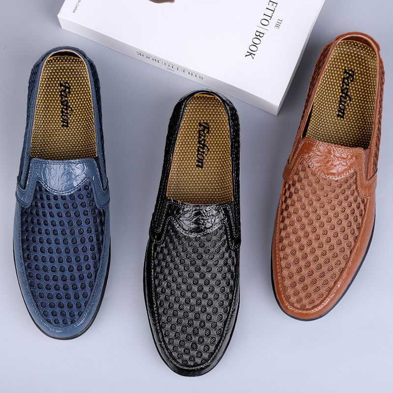 Men Breathable Mesh Fabric Patchwork Hard Wearing Driving Shoes