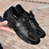Men Comfy Leather Hand Stitching Breathable Mesh Fabric Non Slip Soft Casual Driving Shoes