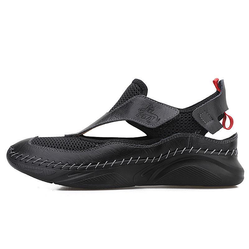 Men Mesh Breathable Hand Stitching Closed Leather Sandals