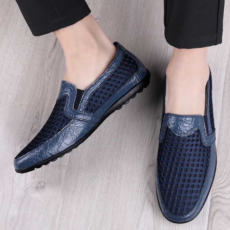 Men Breathable Mesh Fabric Patchwork Hard Wearing Driving Shoes