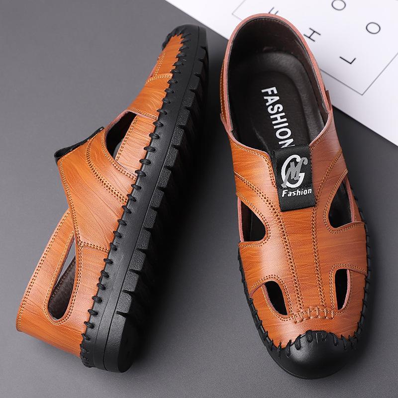 Men Hand Stitching Anti collision Soft Outdoor Leather Sandals