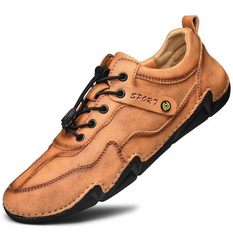 Men Microfiber Leather Lace Stitching Soft Casual Driving Shoes