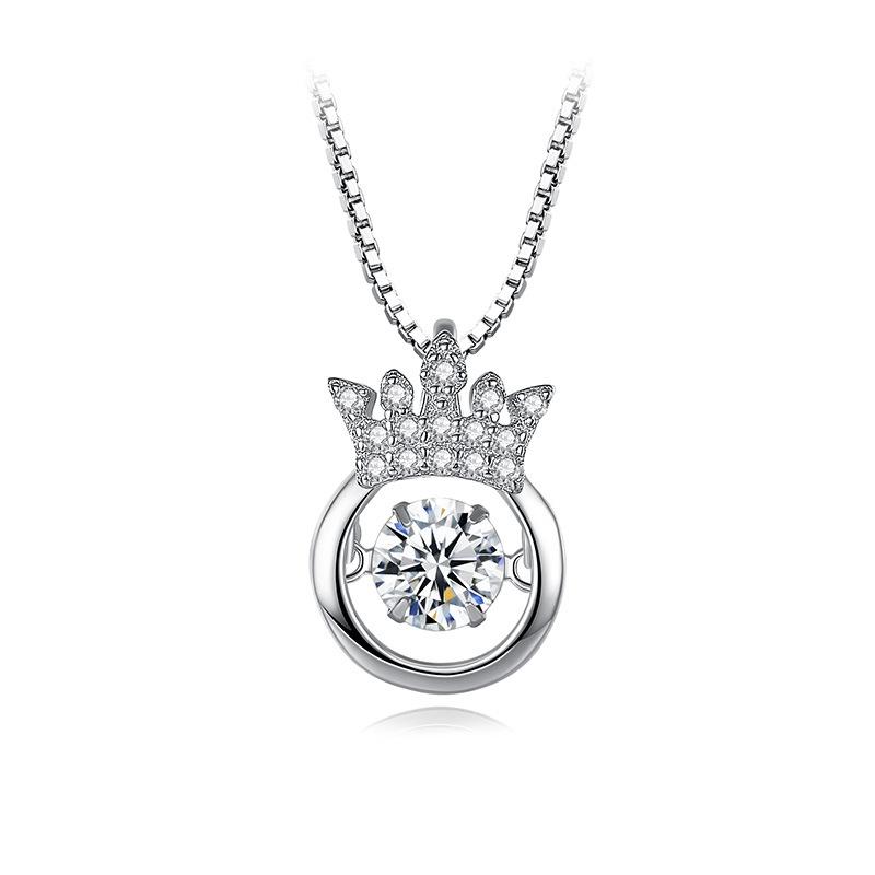 Dynamic Crown Mossan Diamond 925 Silver Necklace Women's Ins Pendant Clavicle Chain Valentine's Day Gift Necklace