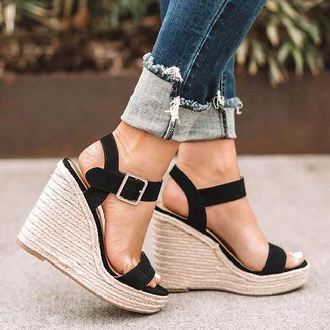 Women Fashion Open Toe Peep Ankle Ultra High Buckle Wedges Sandals