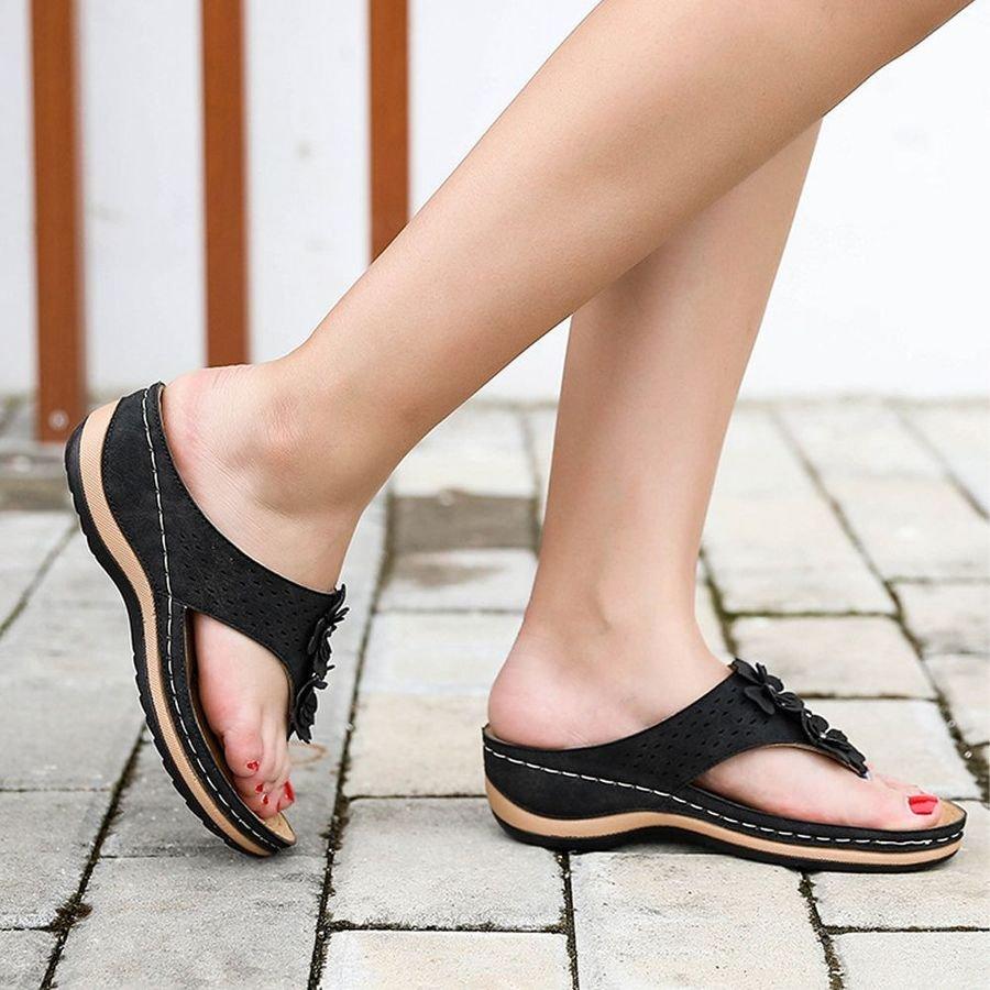 Premium Orthopedic Wedge Flower Clip Toe Sandals