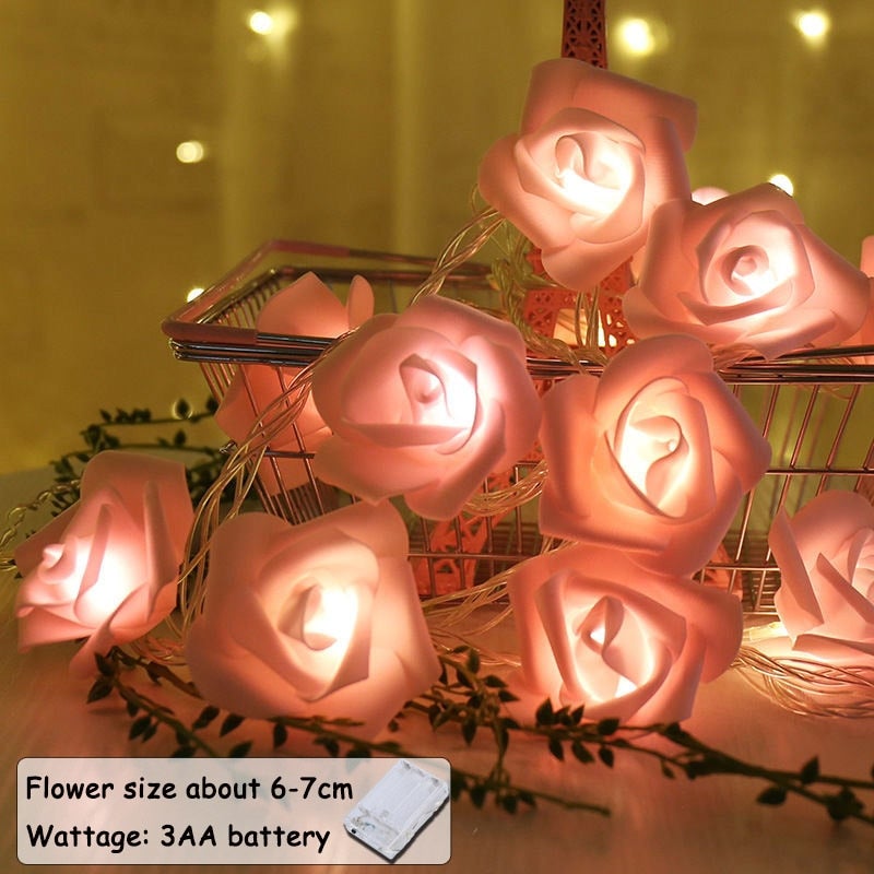 10/20 Led Rose Flower String Lights Artificial Flower Garland Led Fairy Lights Wedding Valentines Day Christmas Party Decoration
