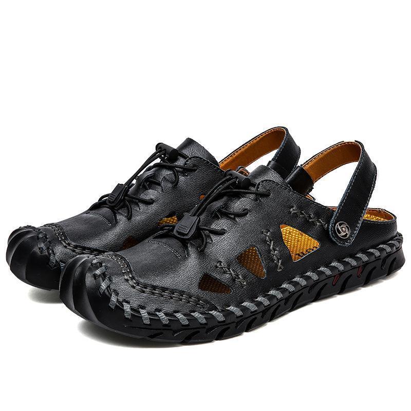 Men Hand Stitching Leather Non Slip Large Size Casual Outdoor Sandals
