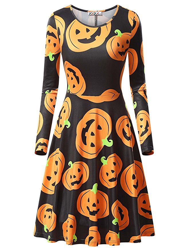 Halloween Costume Women neck Pumpkin Print Dress