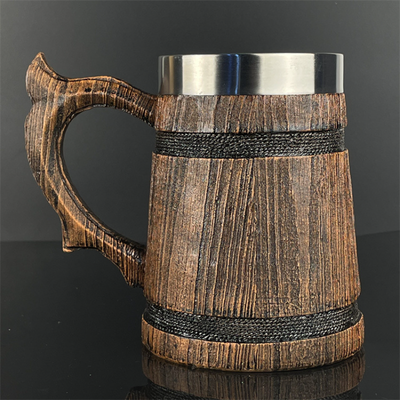 Retro Wooden Barrel Double-layer Stainless Steel Wine Glass Household Large Mug