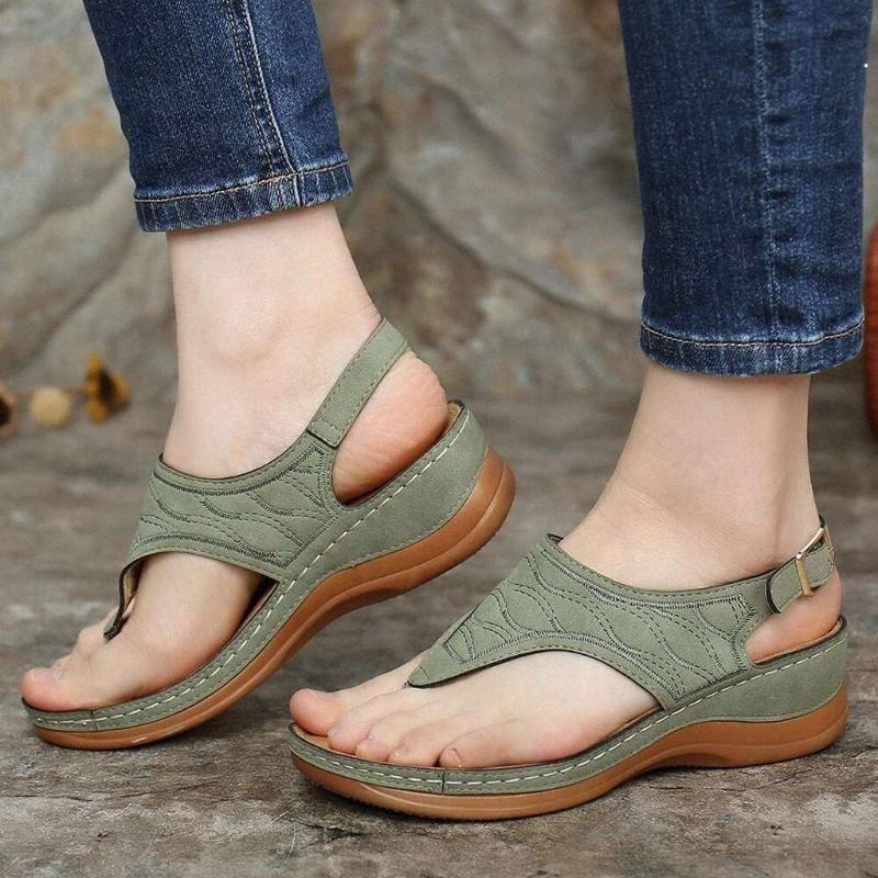 Zapatos Embroidery Orthopedic Comfy Slipper Wedge Sandals Walking Leather
