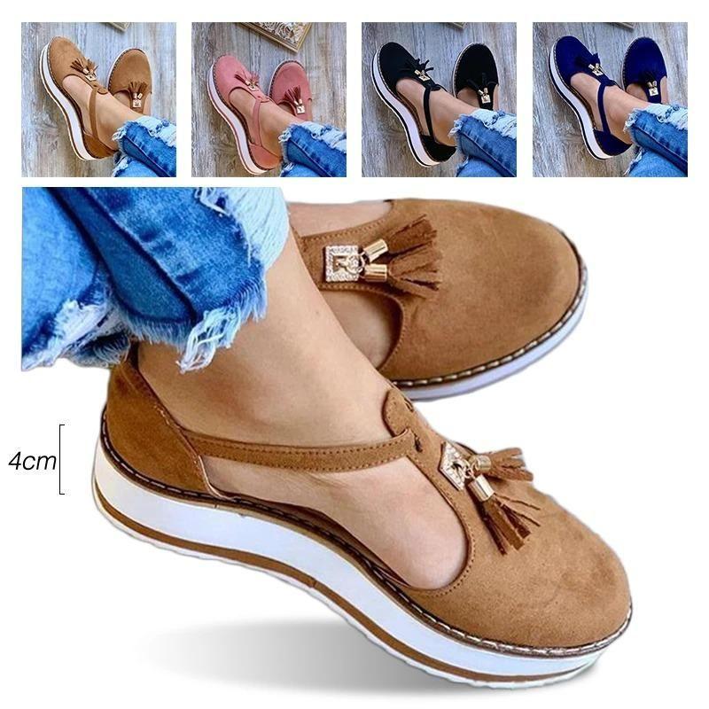 Women Orthopedic Casual Platform Flat Comfort Breathable Leather Walking Shoes