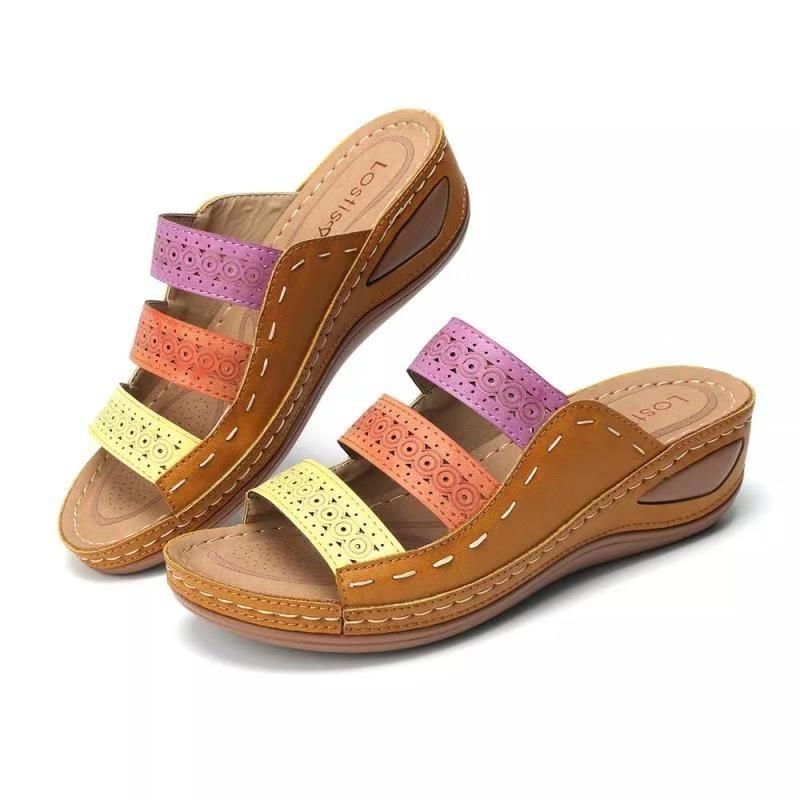 Open Toe Wedge Slipper Sandals Posture Arch Support Stitching Cross Multi Colors Collection