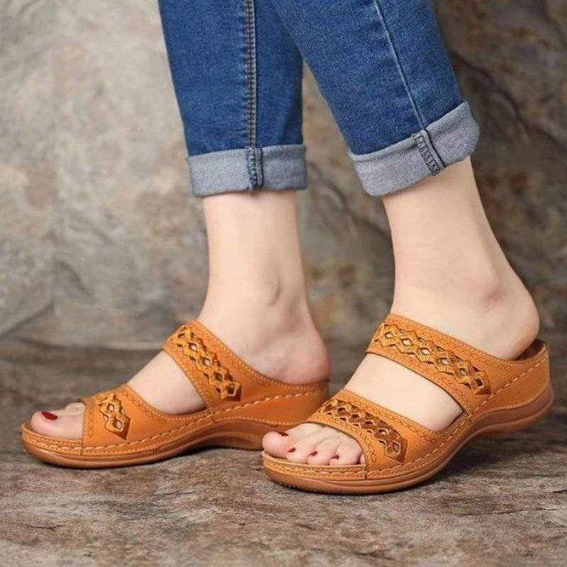 Premium Arch Support Orthopedic Faux Leather Embroidery Women Sandals