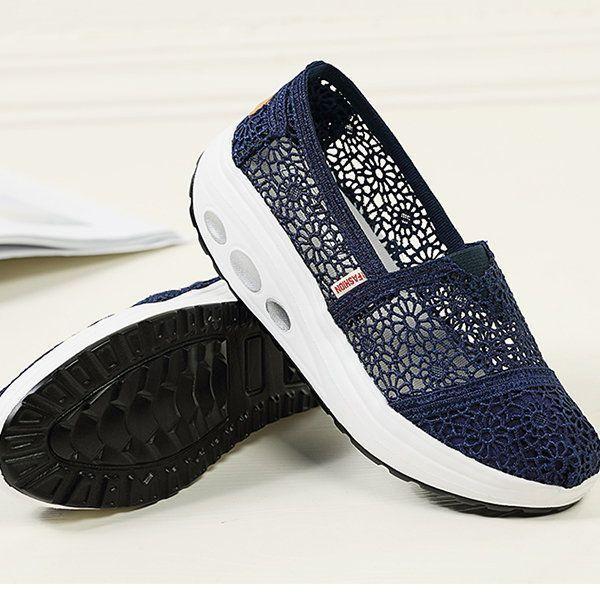 Premium Comfy Summer Lace Shoes Breathable Platform Sole Slip Height Increasing Women
