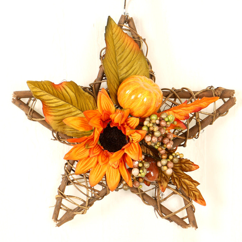 Thanksgiving Five star Sunflower Pumpkin Simulation Succulent Wall Hanging