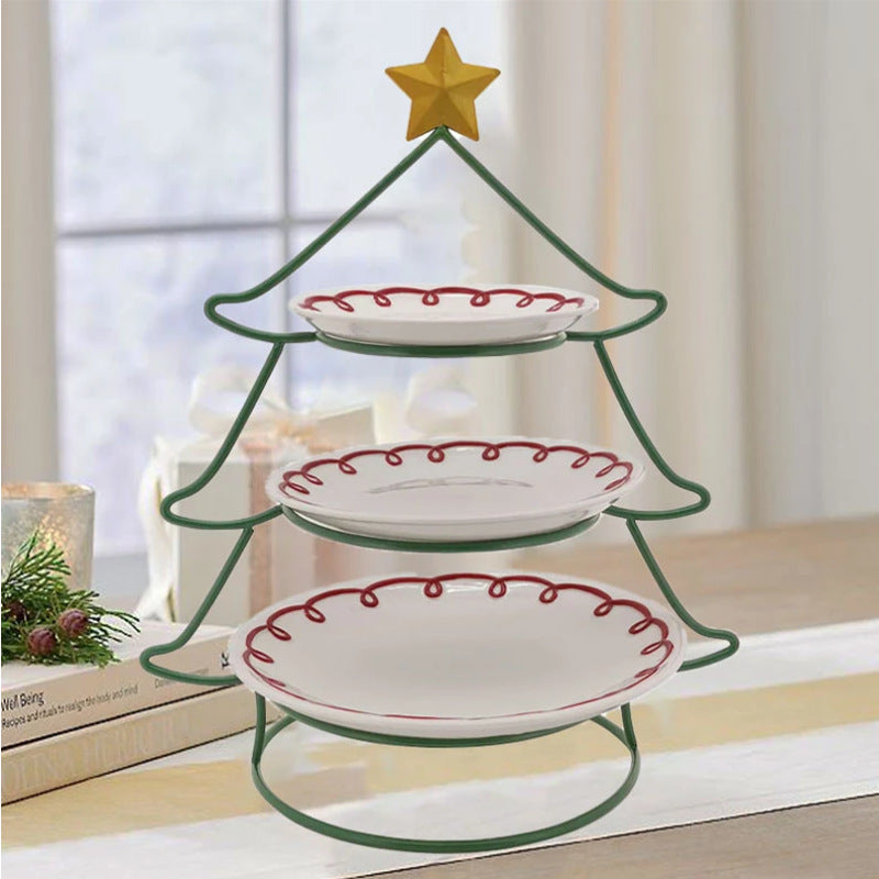 Christmas Layered Snack Bowl Holder Portable Tray Wrought Iron Style