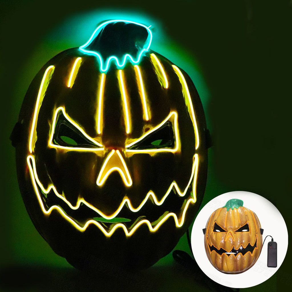 Halloween Pumpkin Head Glow Mask shaped Green Hair Clown