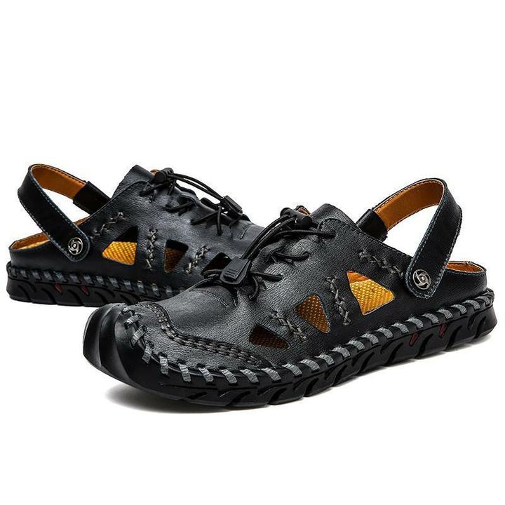 Men Leather Sandals Summer Breathable Beach Water Shoes