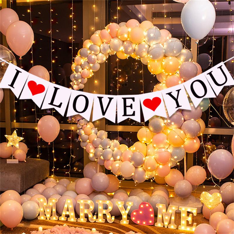 1set Love Letters Non-woven I Love You Banner Red Heart Flag Wedding Decoration Pendant Garland Photo Props Valentine Party