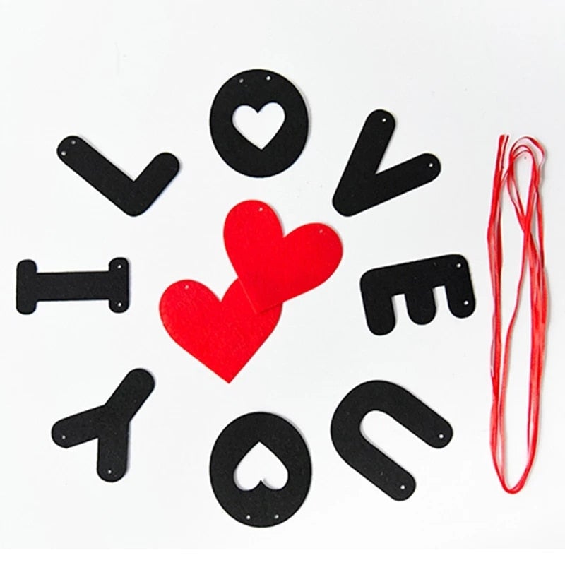 1set Red Heart Letters Non-woven I Love You Banner Wedding Decoration Pendant Garland Photo Props Valentine Party Supplies