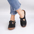 Women Round Toe Leather Slip Slipper Wedge Mule Sandals Clog