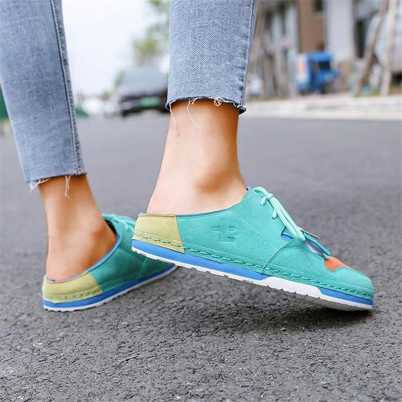 Women Hit Color Shoelace Slip Flat Heel Slippers