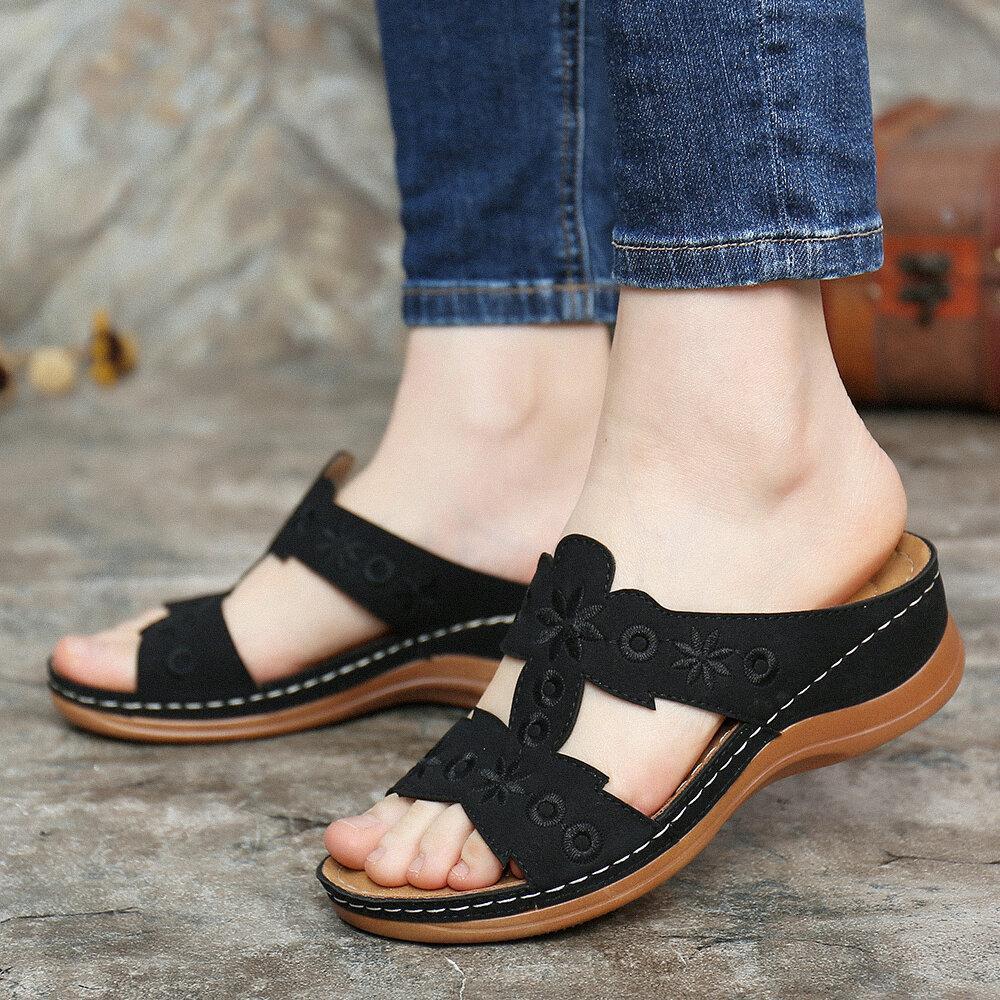 Women Stitching Opened Toe Wedges Slippers