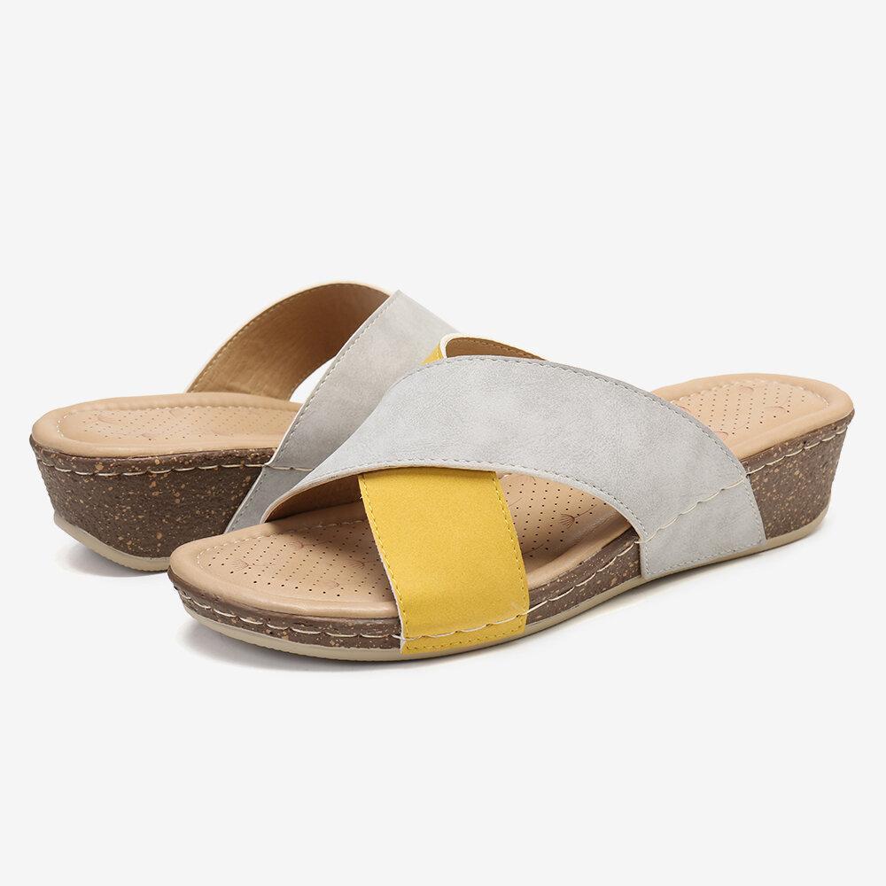 Women Casual Comfortable Cross Stitching Slide Platform Sandals