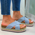 Women Casual Cross Band Peep Toe Platform Slippers