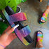 Women Shining Rhinestone Rainbow Open Toe Slip Platform Slippers