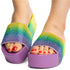 Women Fashion Shining Rhinestone Rainbow Hit Color Slip Platform Slippers