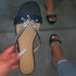 Women Casual Tassel Rhinestone Open Toe Slip Flat Heel Slippers