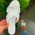 Women Round Toe Leatherette Flat Heel Slippers