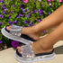Women Bright Rhinestone Open Toe Slip Platform Slippers