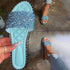 Women Casual Shining Paillette Open Toe Slip Flat Heel Slippers