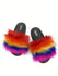 Women Rainbow Furry Slippers Platform