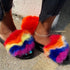 Women Rainbow Furry Slippers Platform