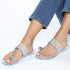 Women Trendy Large Crystal Rhinestones Open Toe Slip Flat Heel Thongs Slide Slippers