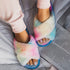 Women Faux Fur Criss Cross Strap Tie Dye Sandal Slippers