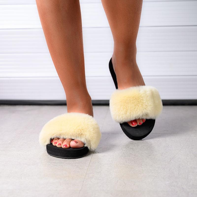 Women Comfy Fur Slippers Platfrom Sandals