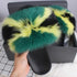 Women Multicolor Block Fur Slides Flip Flop Slippers
