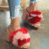 Women Multicolor Furry Thick Heel Slippers