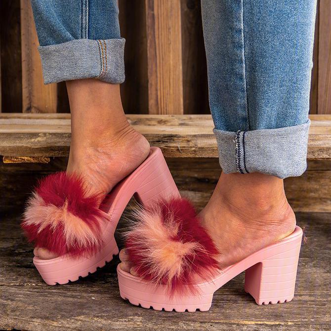 Women Chic Fabric Fur Slippers