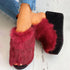 Women Peep Open Toe Faux Fur Slip Slippers