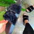 Women Chic Double Faux Fur Straps Casual Slip Slippers