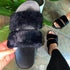 Women Chic Double Faux Fur Straps Casual Slip Slippers