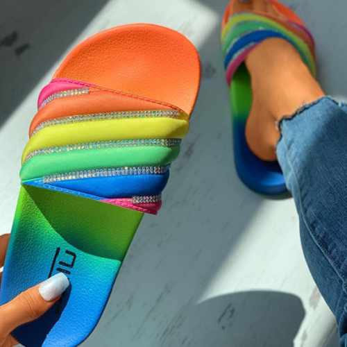 Women Rainbow Diamond Soft Slippers
