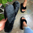 Women Trendy Fluffy Fur Slip Platform Slippers Flip Flops