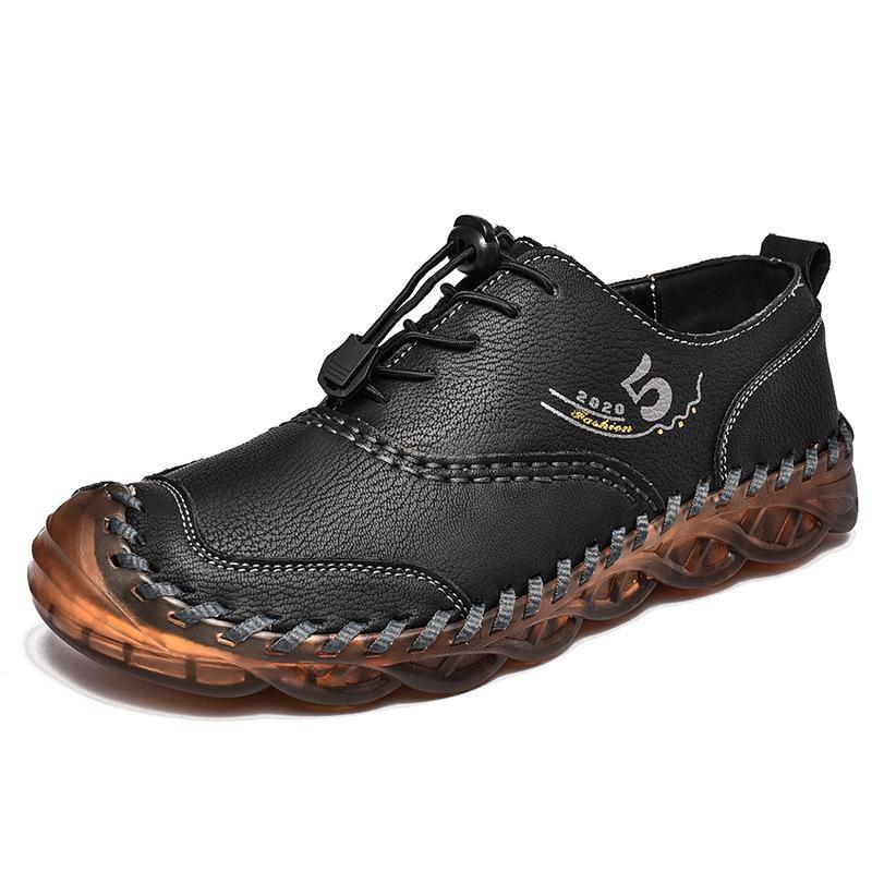 Men Soft Microfiber Leather Breathable Hand Stitching Casual Shoes