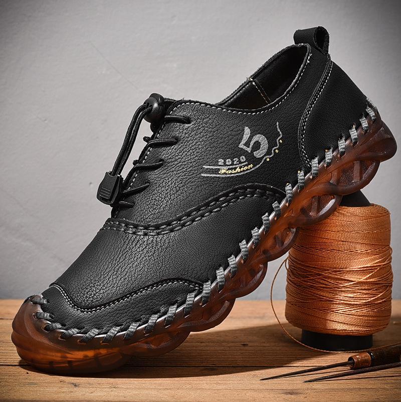 Men Soft Microfiber Leather Breathable Hand Stitching Casual Shoes